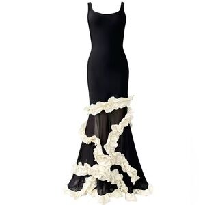 Elegant Black and White Ruffle Gown